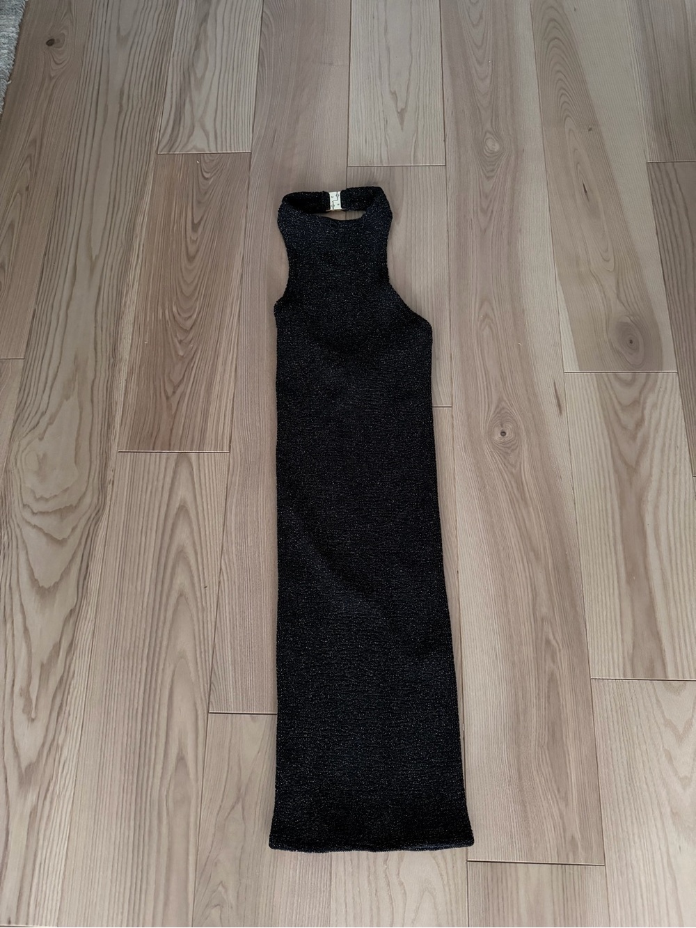 Hunza G Black Textured Sleeveless Midi Dress